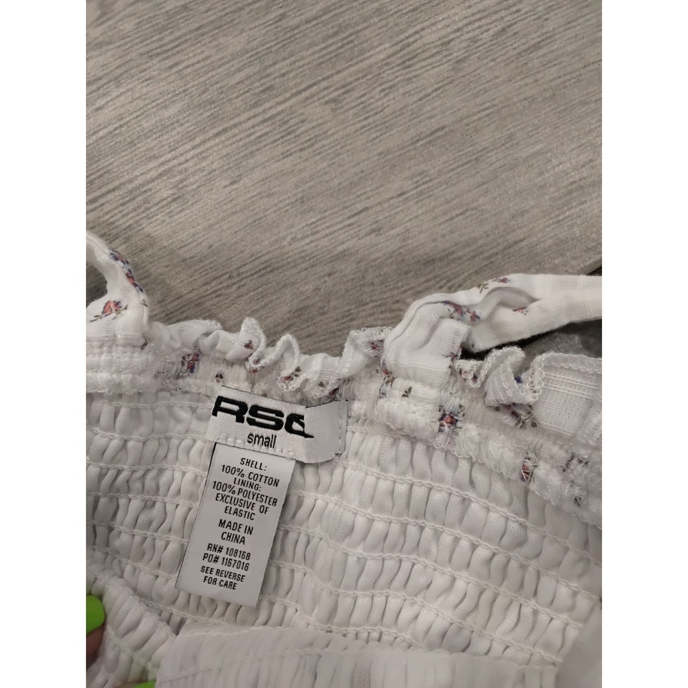 RSQ Girls White Floral Smocked Tiered Ruffle Dress Small Cotton Plaid Textured - Picture 3 of 5